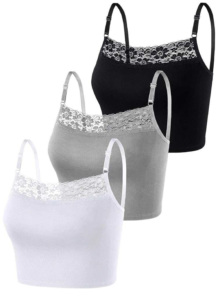 Bencailor 3 Pieces Lace Camisole Crop Top Lace Half Cami
